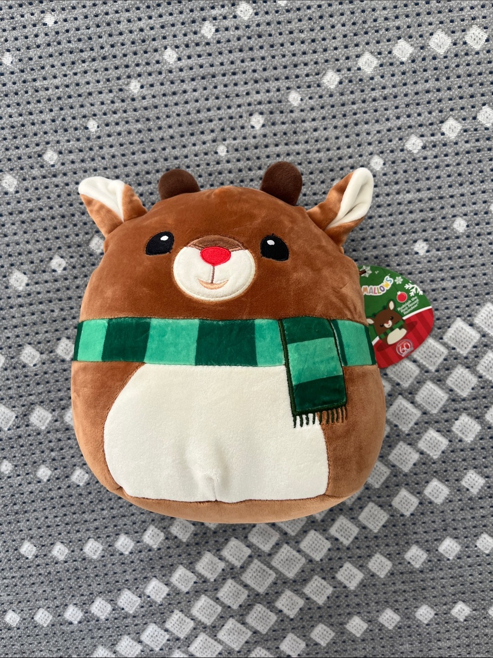Squishmallow Reindeer Plush with Green Scarf Rudolf the Red Nose Reindeer